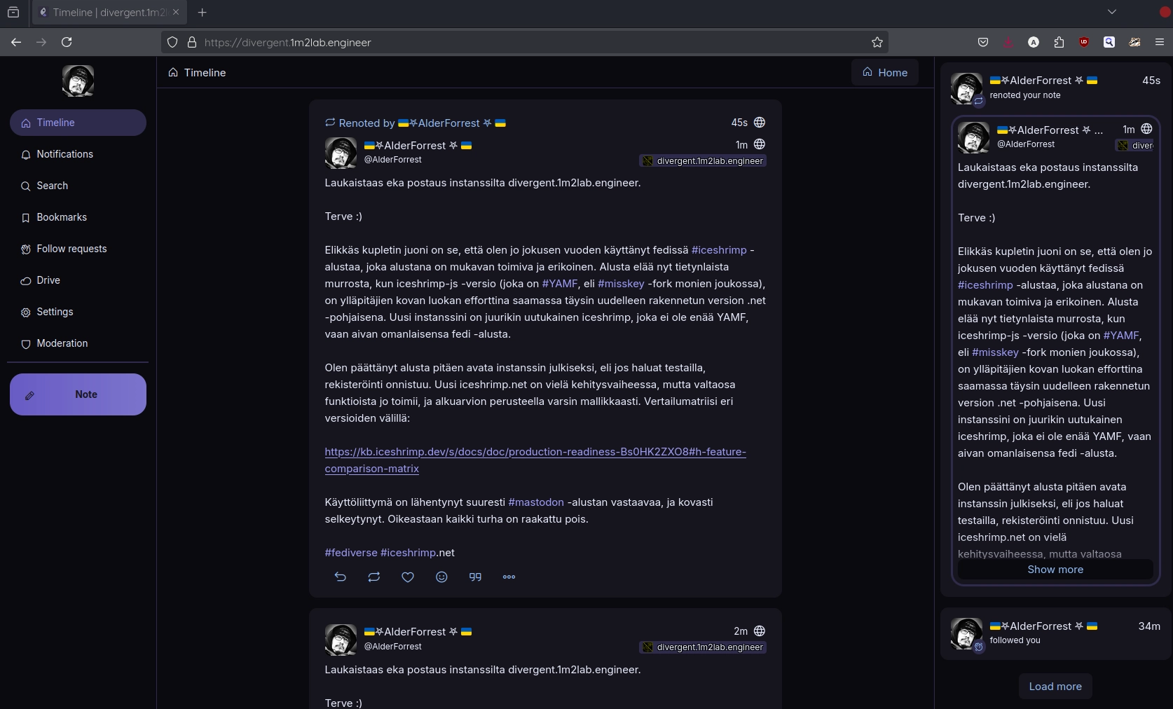Kuvankaappaus käyttöliittymästä iceshrimp.net -alustalla